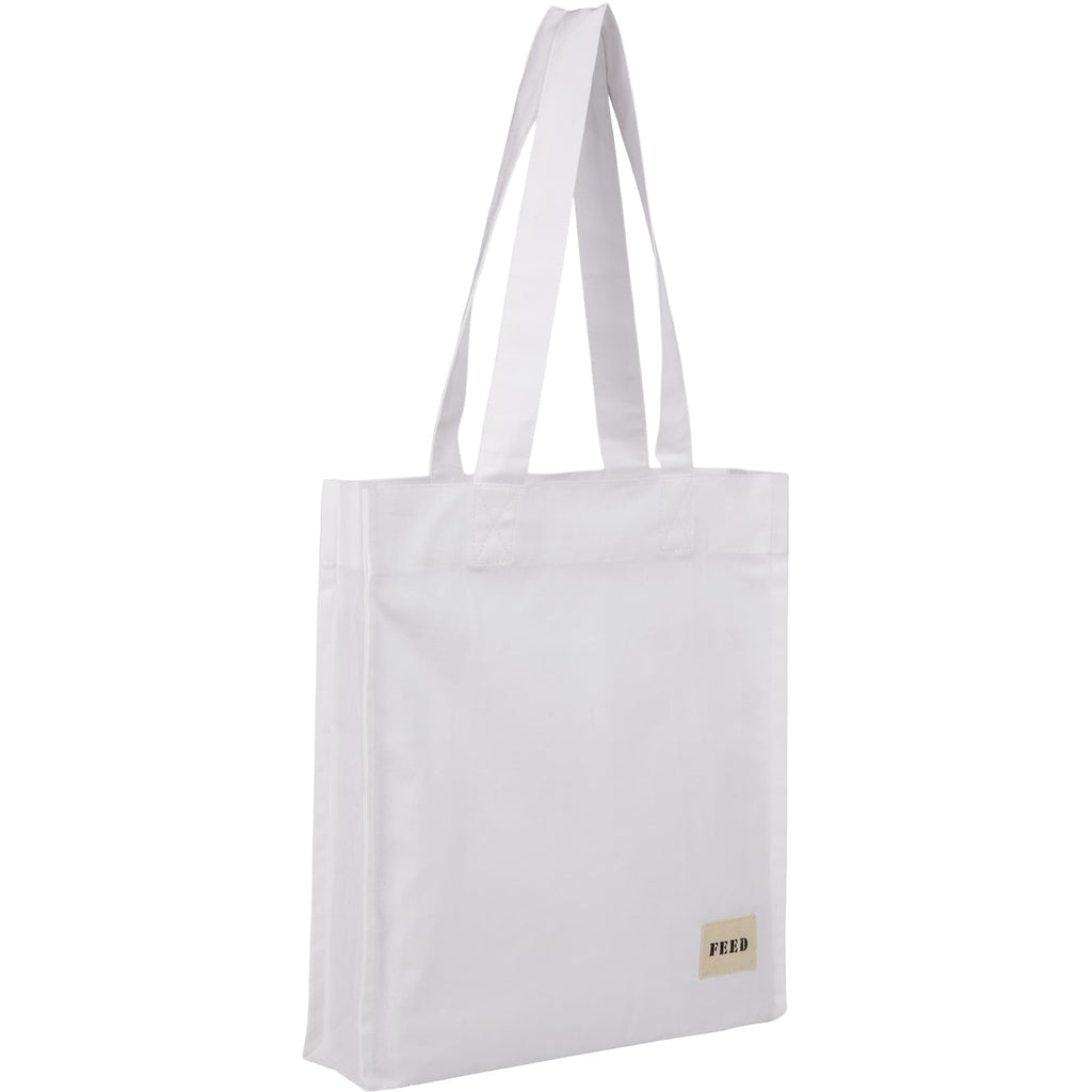 FEED Gusseted Organic Cotton Book Tote Transfer - White - Right Angle