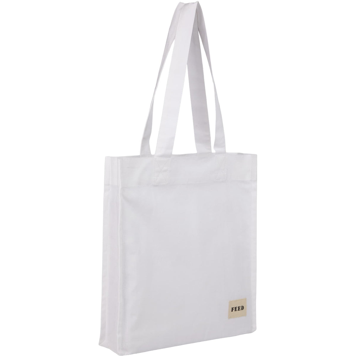 FEED Gusseted Organic Cotton Book Tote Transfer - White - Right Angle