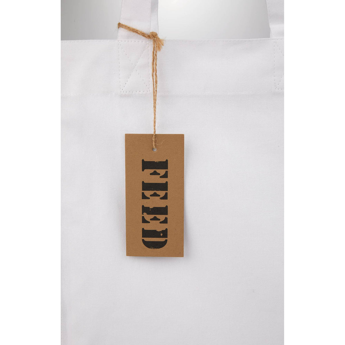 FEED Gusseted Organic Cotton Book Tote - White - Tag
