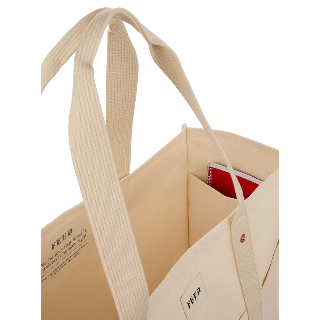 FEED Large Organic Market Tote with Three Pockets Transfer - Natural - Detail 4