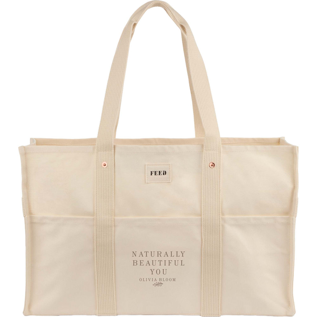 FEED Large Organic Market Tote with Three Pockets Transfer - Natural - Front