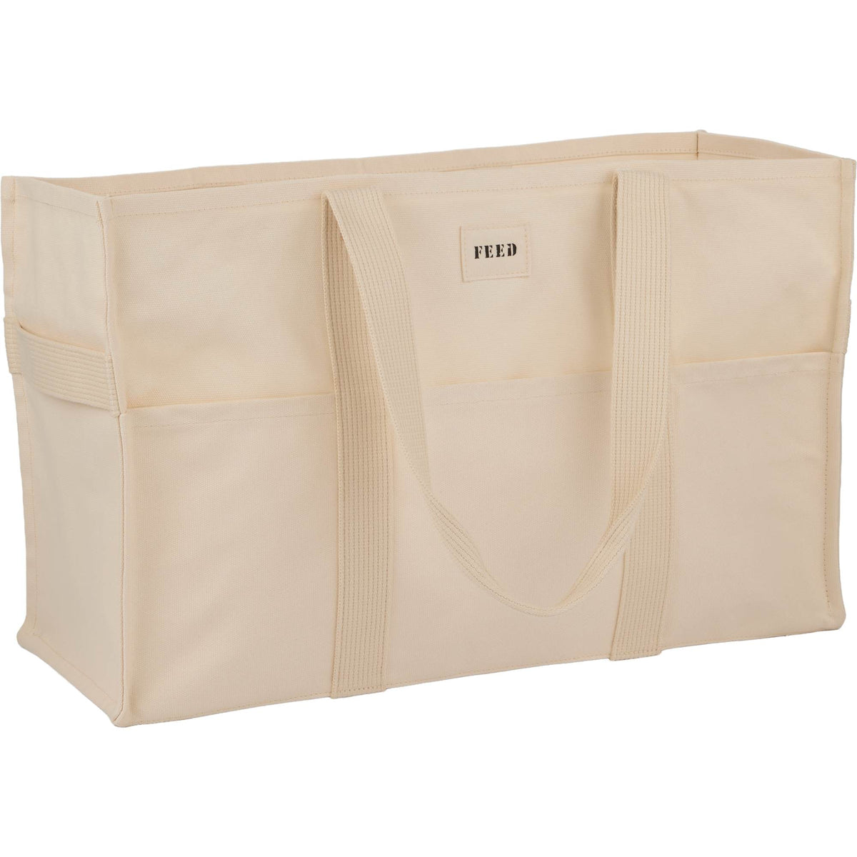 FEED Large Organic Market Tote with Three Pockets Transfer - Natural - Right Angle 2