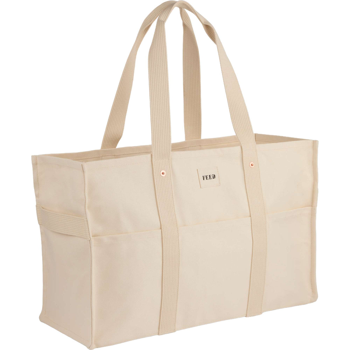 FEED Large Organic Market Tote with Three Pockets Transfer - Natural - Right Angle