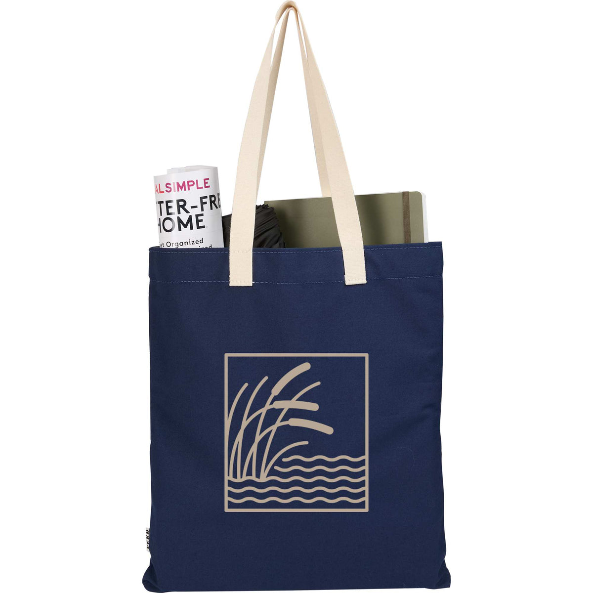 FEED Organic Convention Tote with Pen Loop Transfer - Navy - Propped