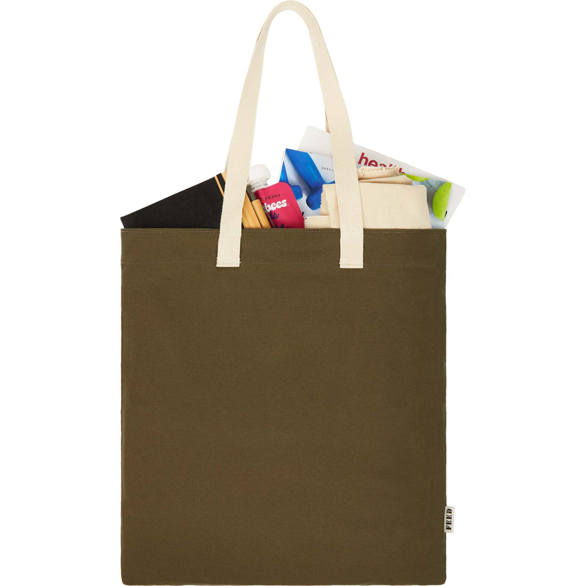 FEED Organic Convention Tote with Pen Loop Transfer - Olive - Propped Reshoot