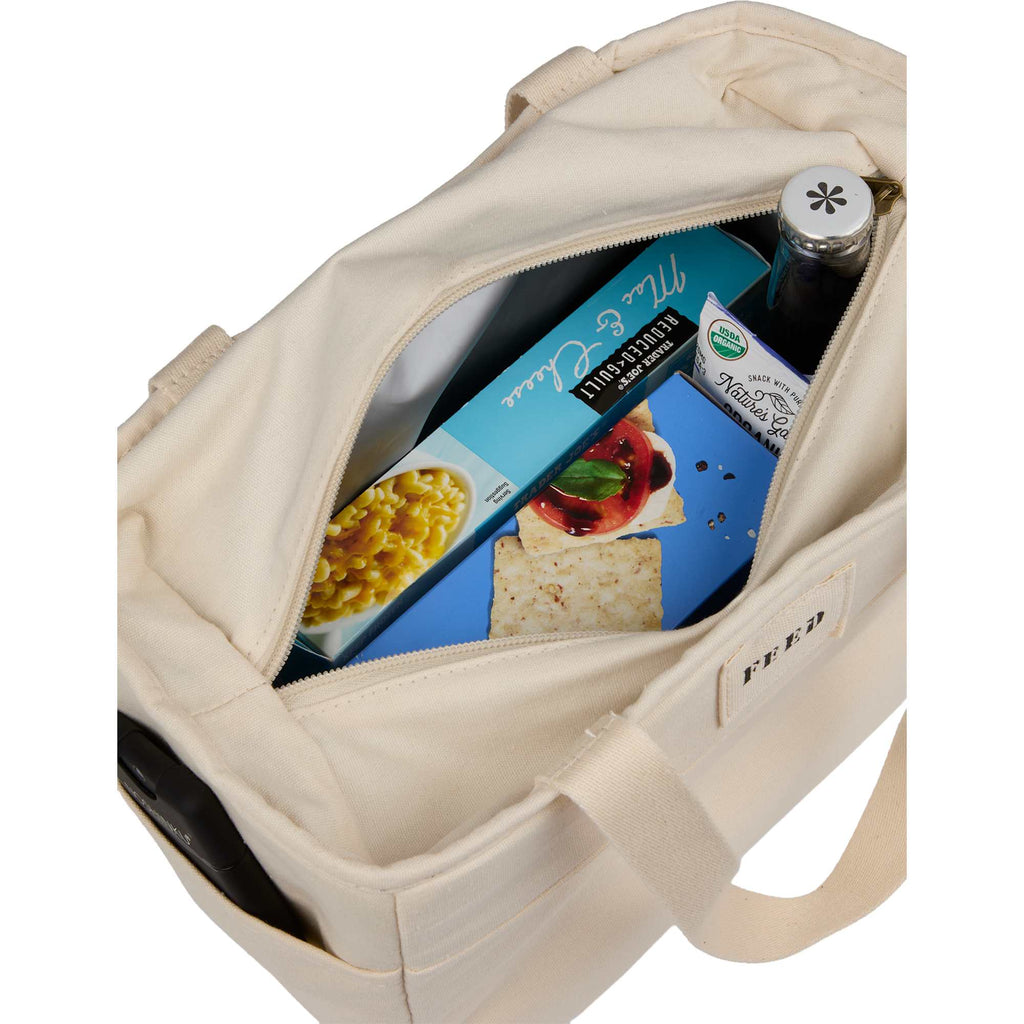 FEED Organic Cotton Lunch Cooler for 9 Cans Embroidery - Natural - Propped