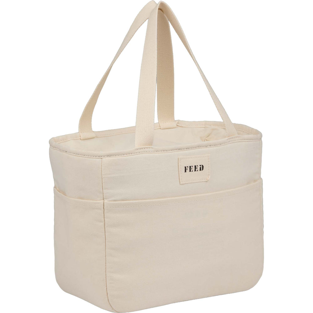 FEED Organic Cotton Lunch Cooler for 9 Cans Embroidery - Natural - Right Angle