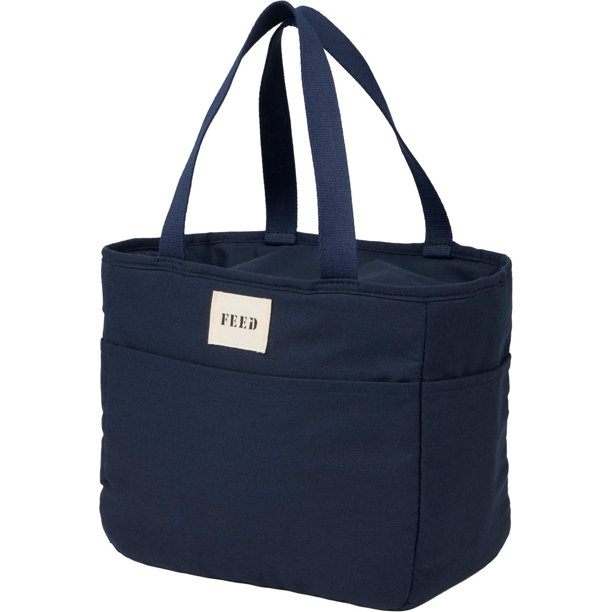 FEED Organic Cotton Lunch Cooler for 9 Cans Embroidery - Navy - Left Angle