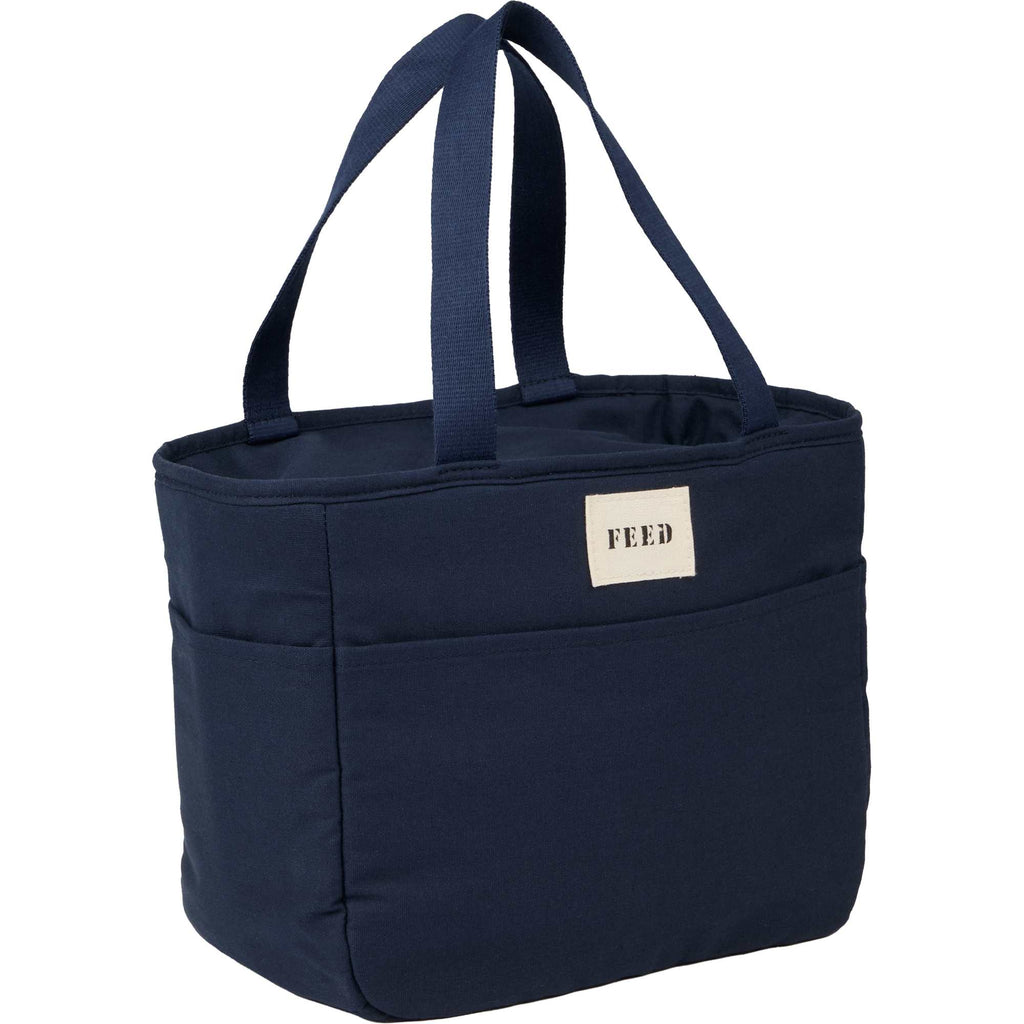 FEED Organic Cotton Lunch Cooler for 9 Cans Embroidery - Navy - Right Angle