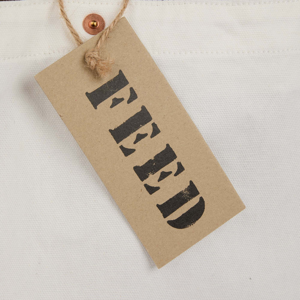 FEED Organic Cotton Tote with Copper Rivets Embroidery - White - Detail