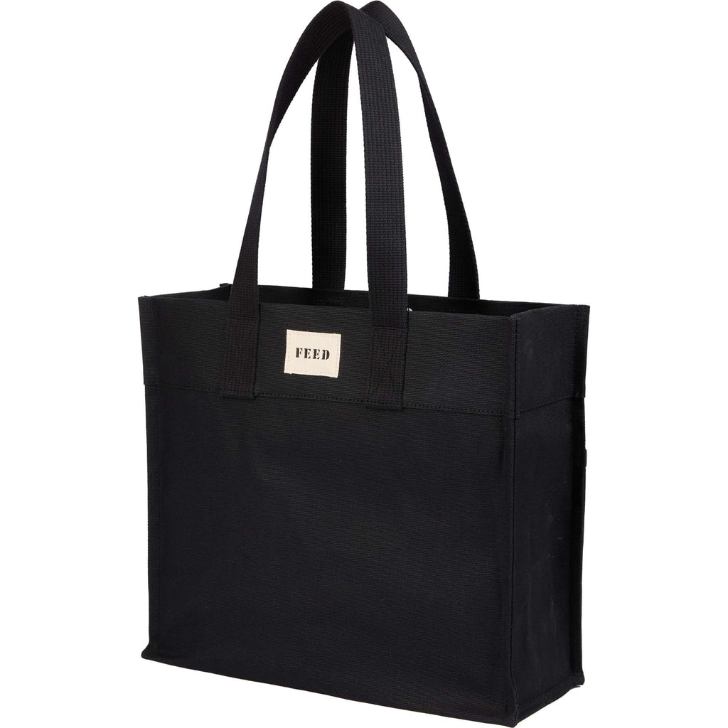 FEED Organic Market Tote with Shoulder Strap Transfer - Black - Left Angle