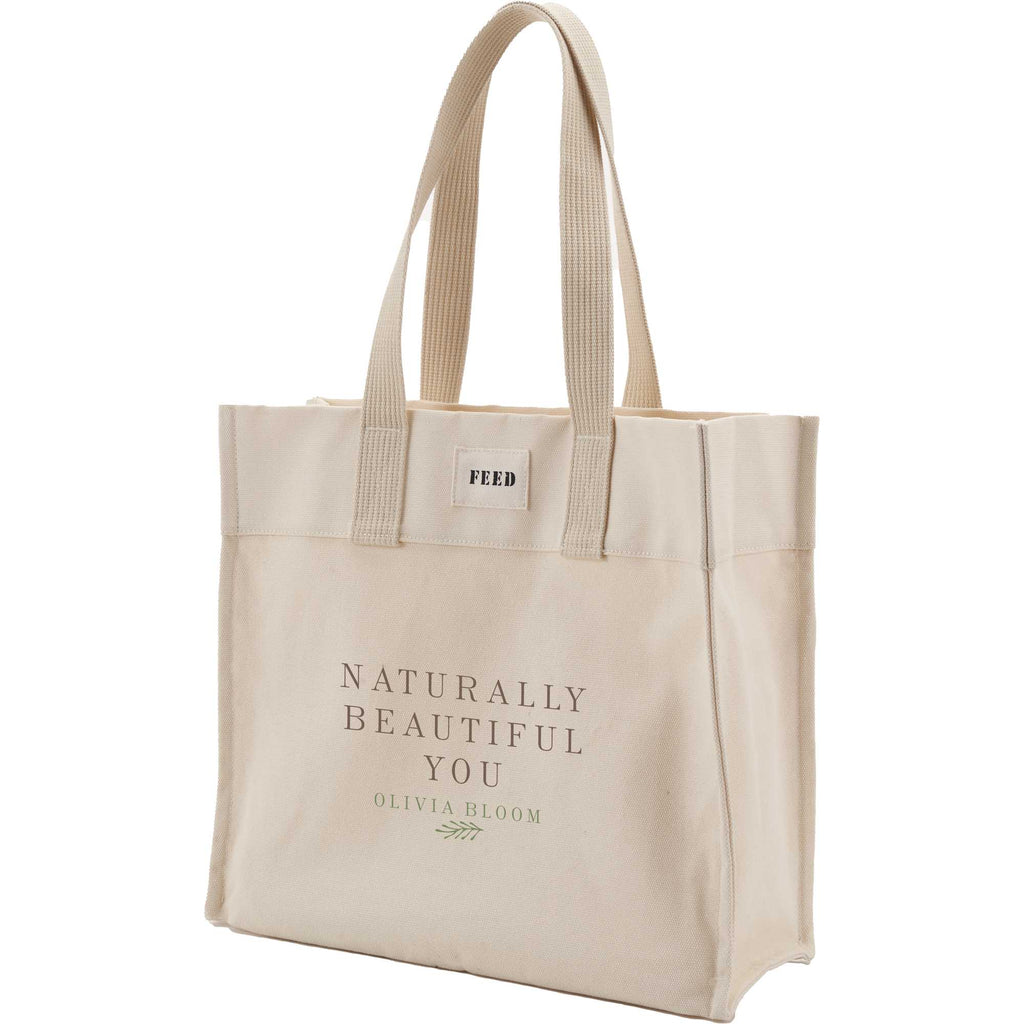 FEED Organic Market Tote with Shoulder Strap Transfer - Natural - Left Angle