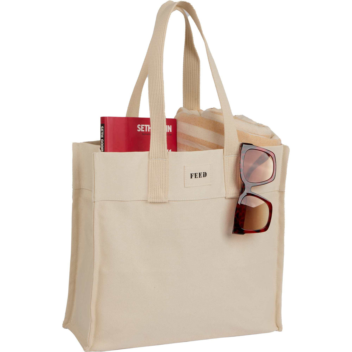 FEED Organic Market Tote with Shoulder Strap Transfer - Natural - Propped 2