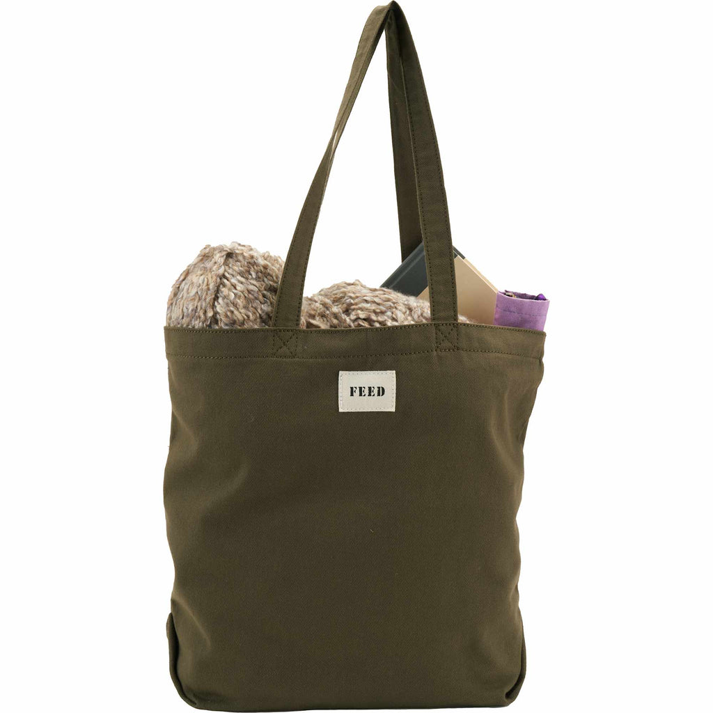 FEED Organic Shopper Tote, 8 oz Transfer - Olive - Front Propped 2