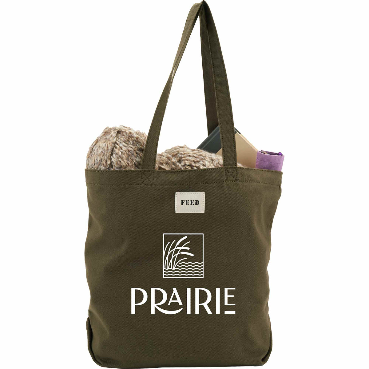 FEED Organic Shopper Tote, 8 oz Transfer - Olive - Front Propped