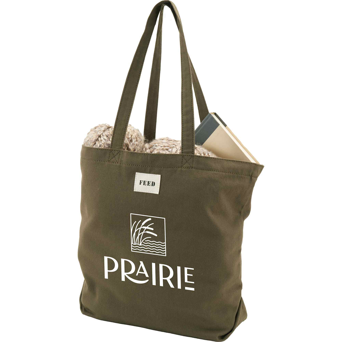 FEED Organic Shopper Tote, 8 oz Transfer - Olive - Left Angle 2