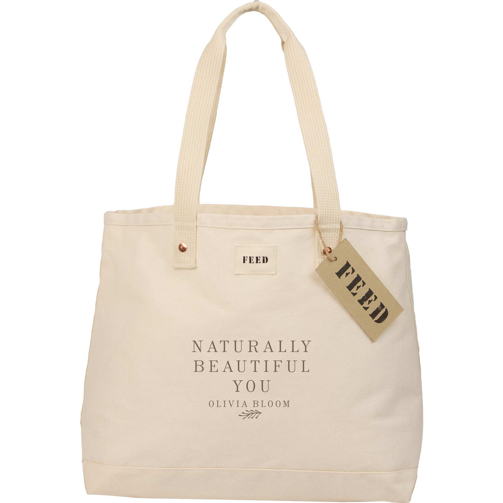 FEED Organic Weekend Tote, 12 oz Transfer - Natural - Front Tag