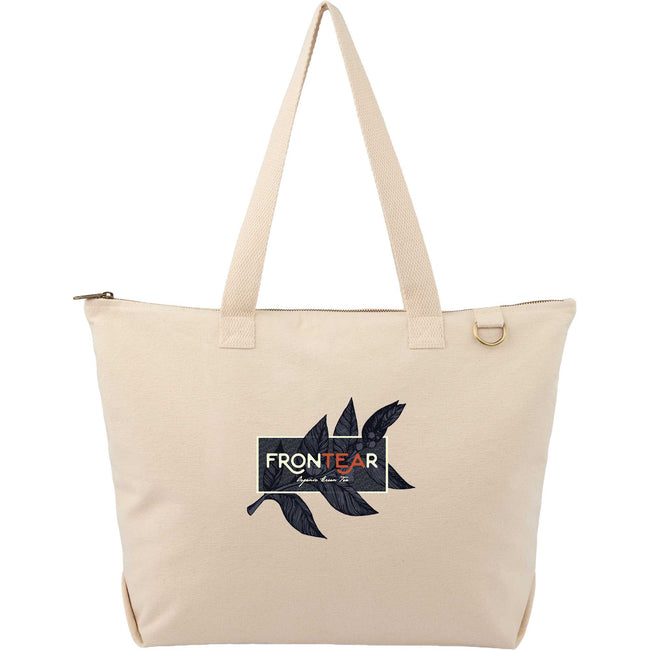 FEED Organic Zippered Tote with Brass D-Ring Embroidery