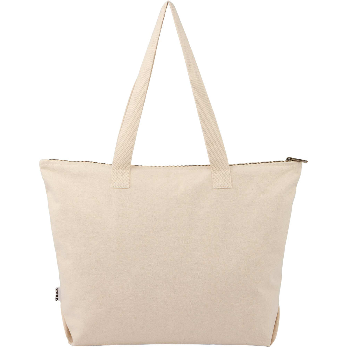 FEED Organic Zippered Tote with Brass D-Ring Transfer - Natural - Back