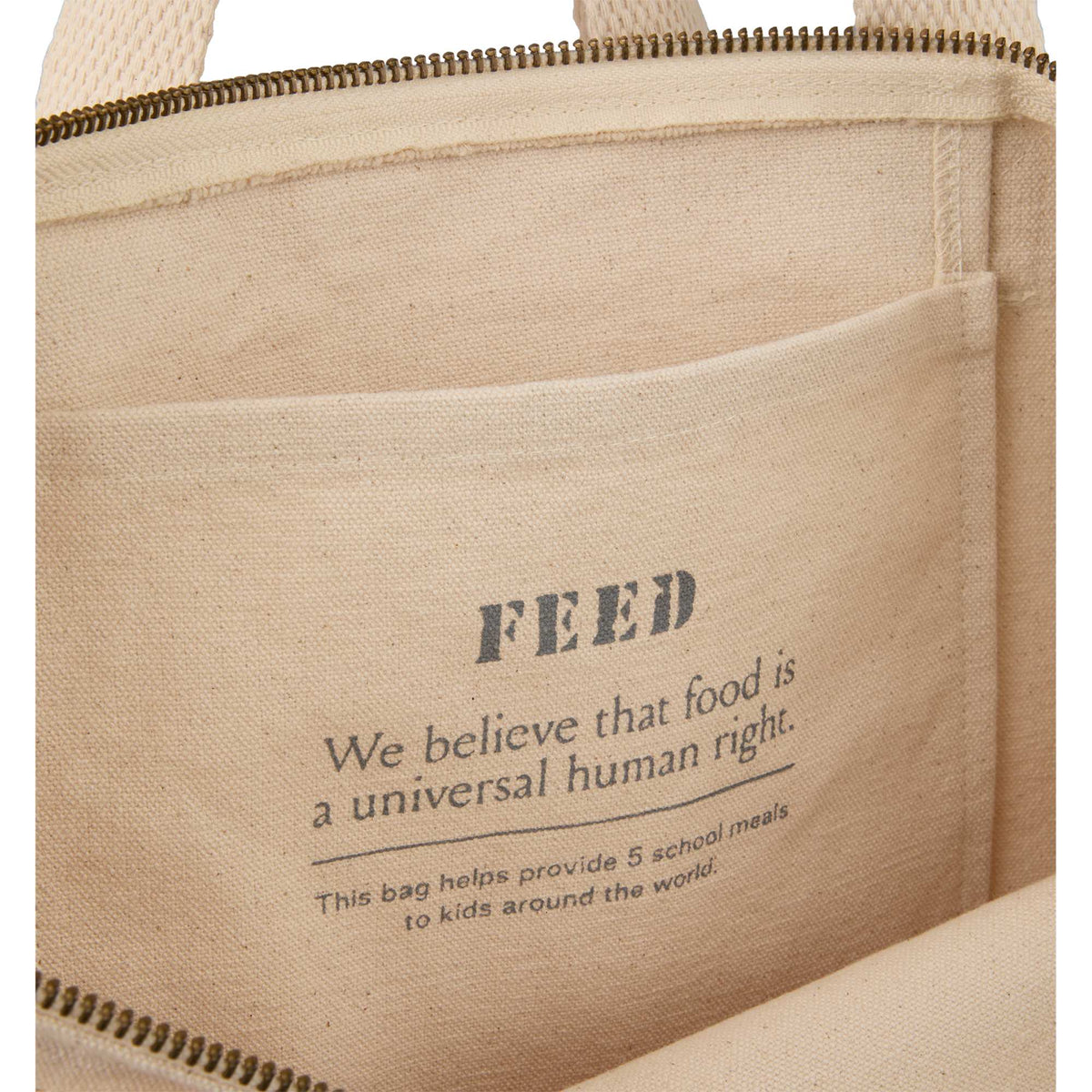 FEED Organic Zippered Tote with Brass D-Ring Transfer - Natural - Detail