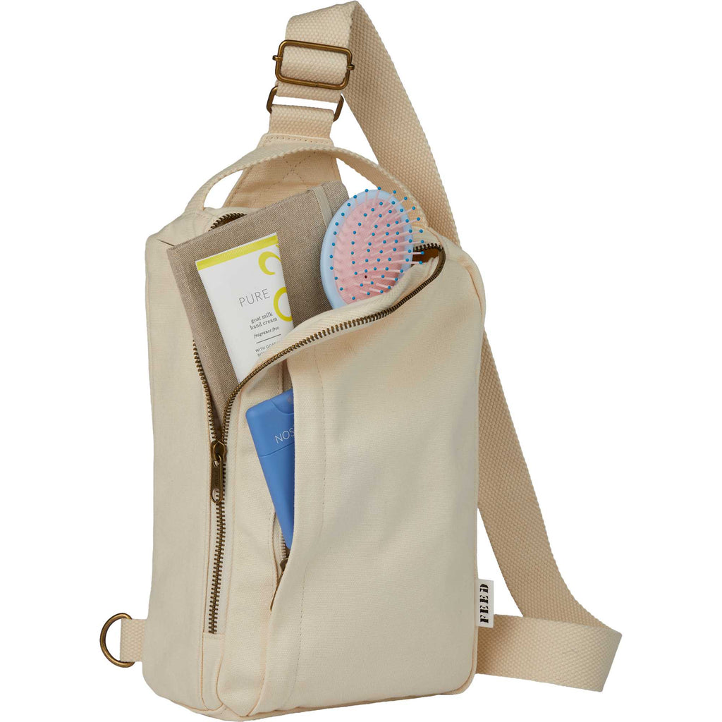 FEED Sling Backpack in Organic Cotton Transfer - Natural - Propped