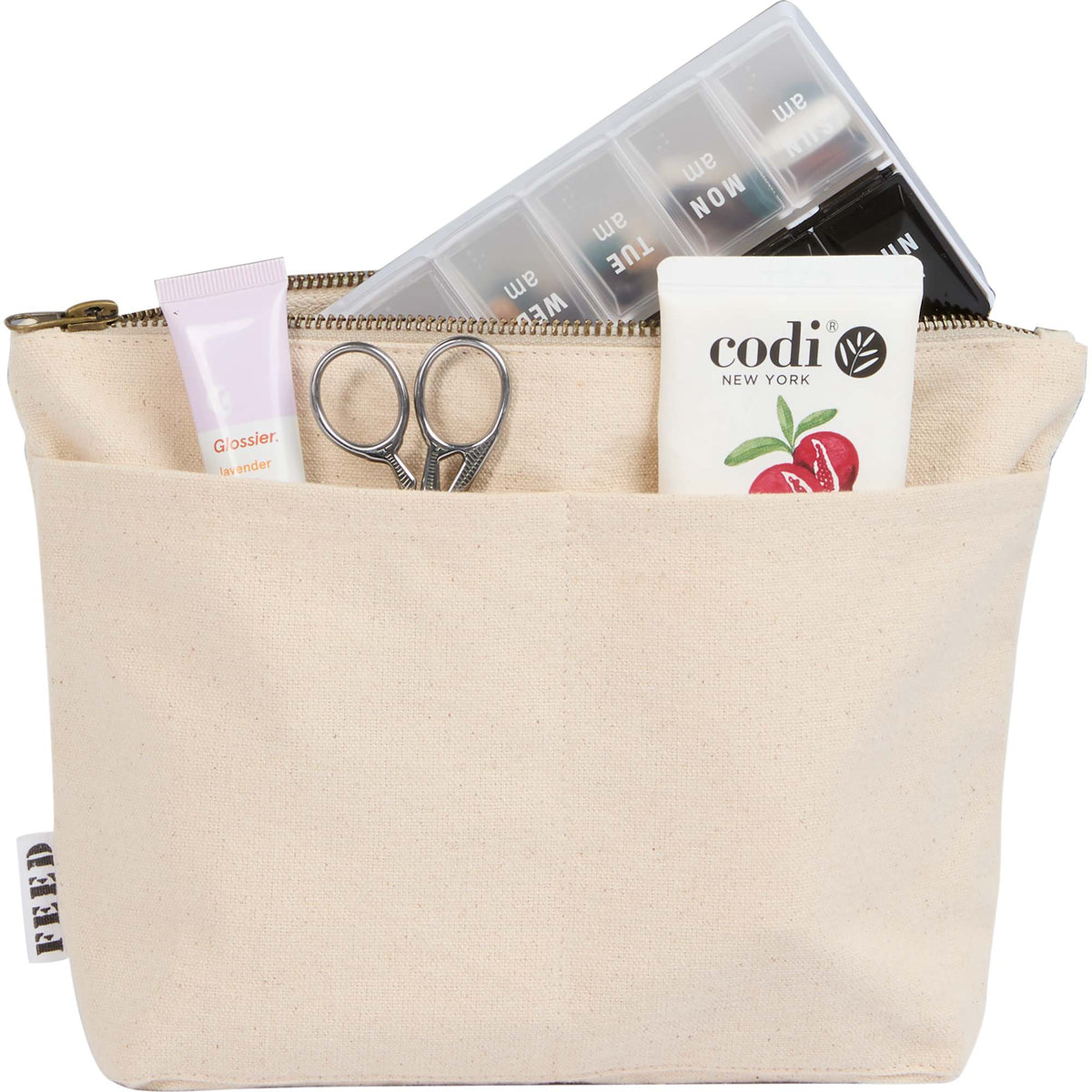FEED Standing Pouch in GOTS Organic Cotton Transfer - Natural - Front Propped