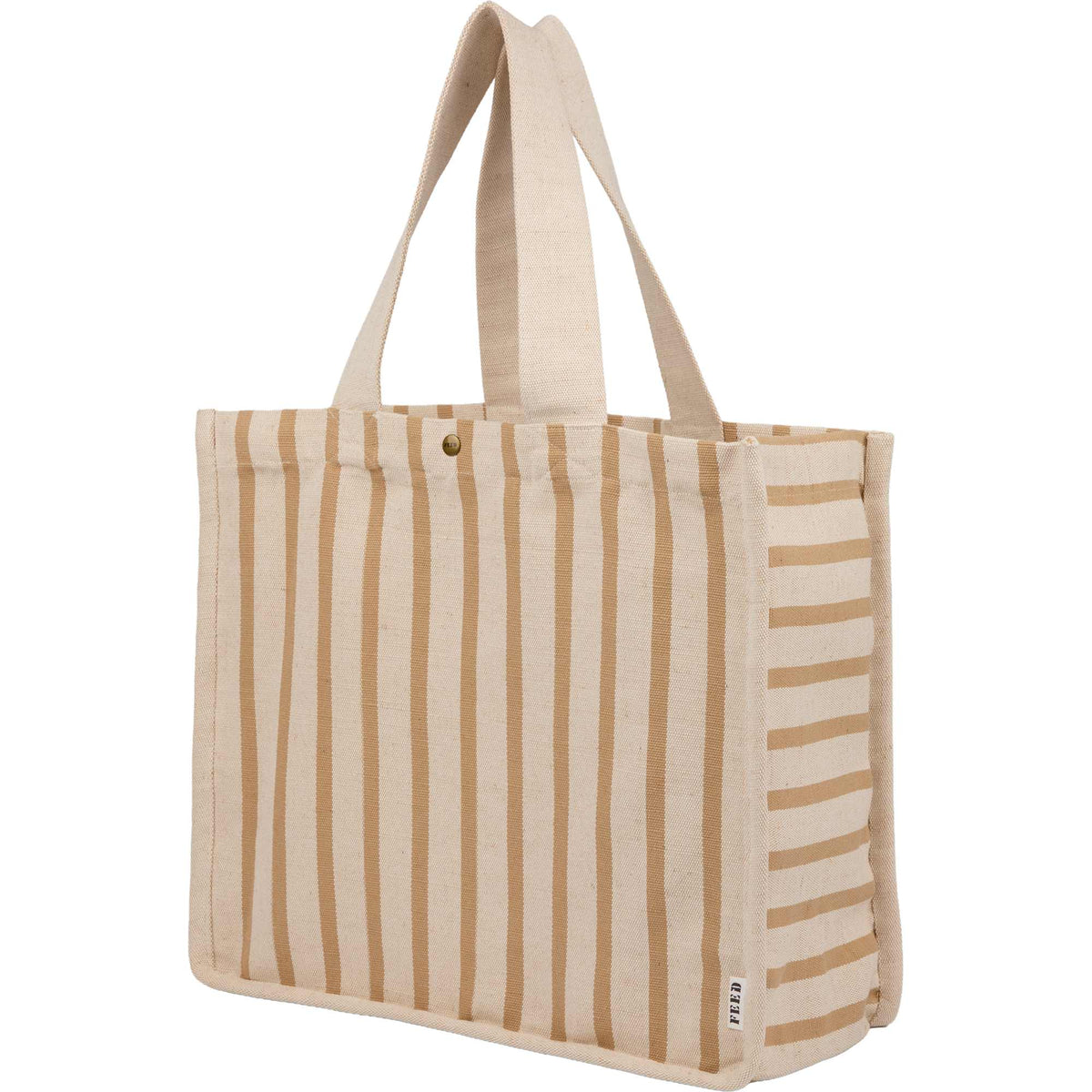 FEED Striped Cotton and Jute Tote Embroidery - Natural - Left Angle
