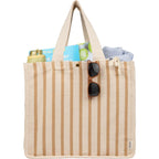 FEED Striped Cotton and Jute Tote Embroidery - Natural - Propped