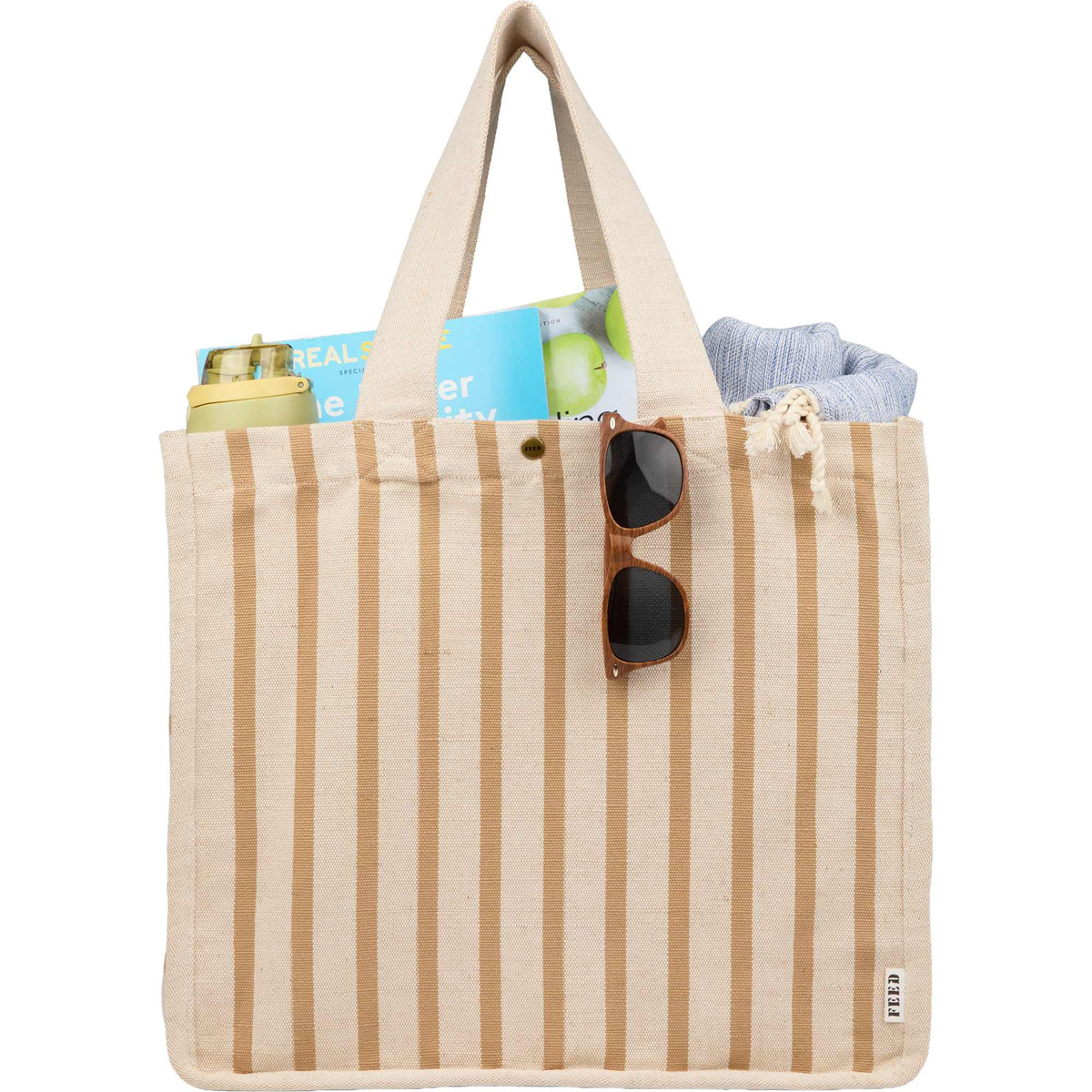 FEED Striped Cotton and Jute Tote Transfer - Natural - Propped