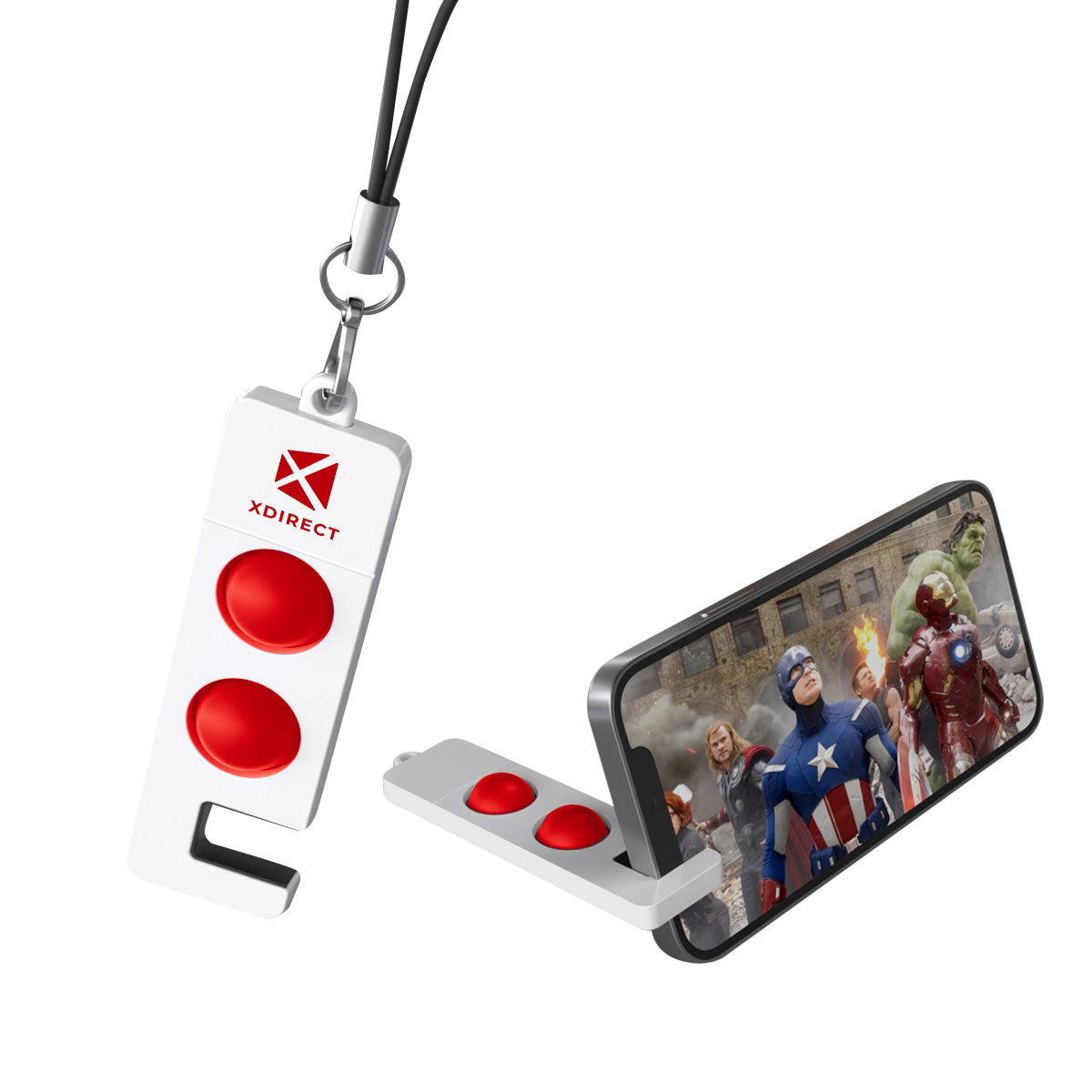 Fidget Pop Keychain and Stand - White with Red - Pad Print