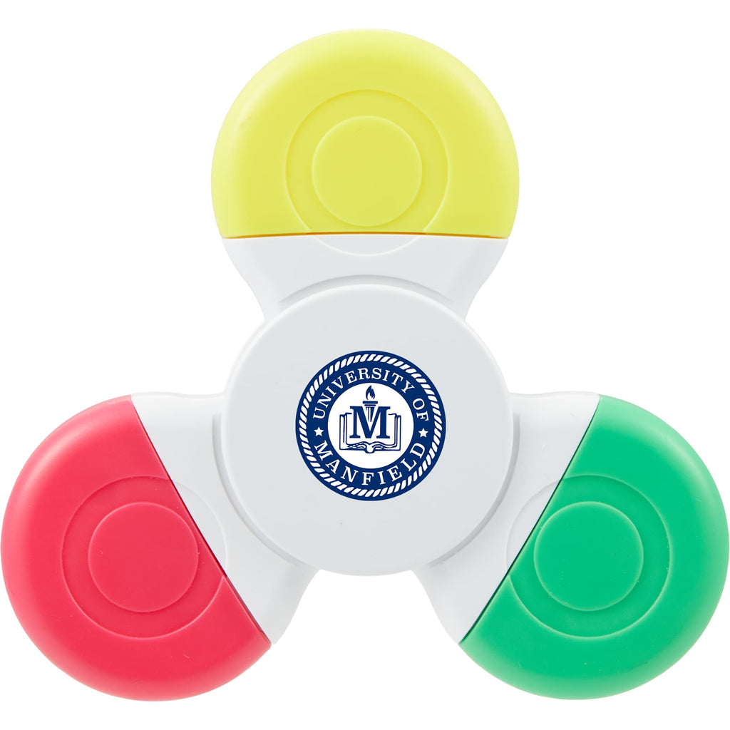 Fidget Spinner Highlighter with Three Colors Full Color - White - Front
