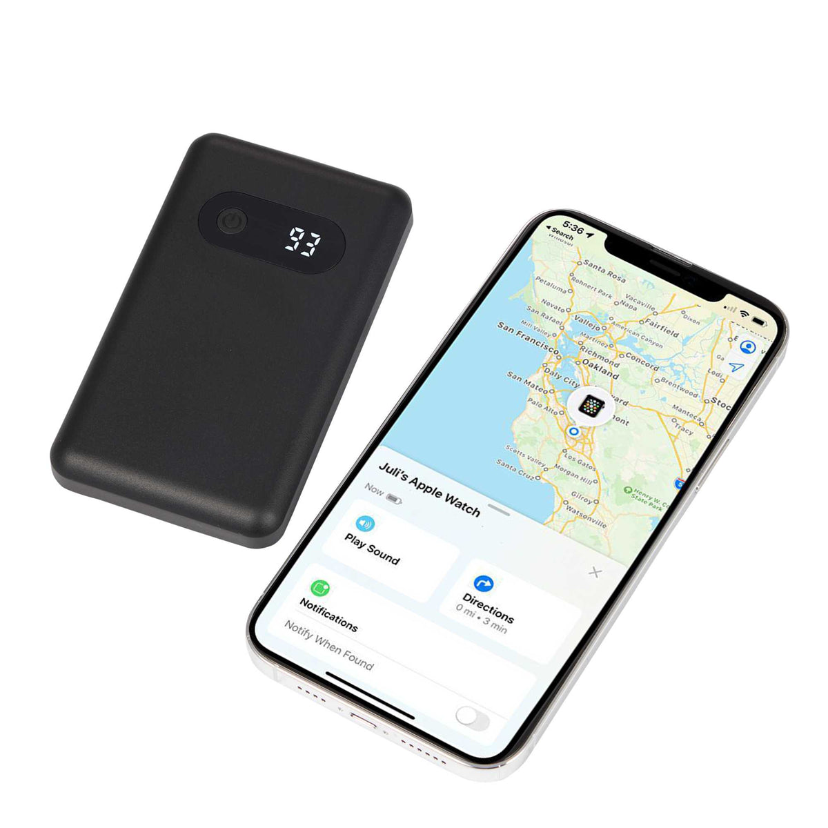Find My Compatible Power Bank with Digital Display, 5,000 mAh Full Color - Black - Bluetooth Screen 2