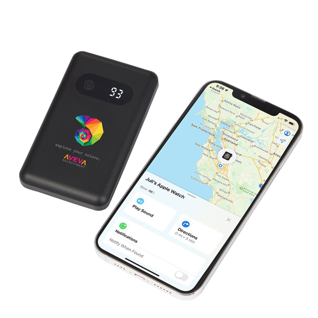 Find My Compatible Power Bank with Digital Display, 5,000 mAh Full Color - Black - Bluetooth Screen