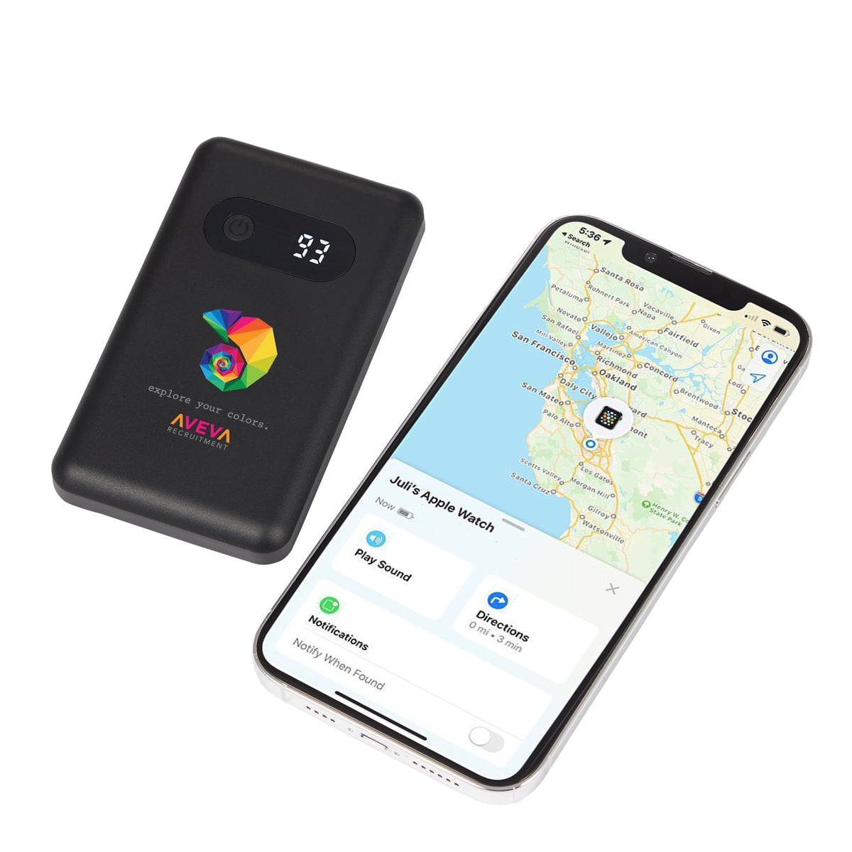 Find My Compatible Power Bank with Digital Display, 5,000 mAh Full Color - Black - Bluetooth Screen