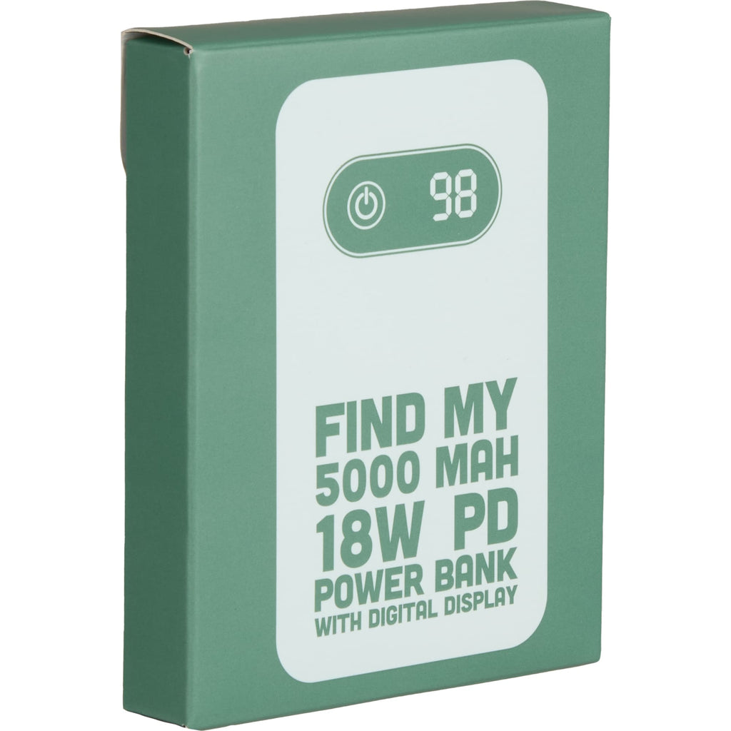 Find My Compatible Power Bank with Digital Display, 5,000 mAh Full Color - Black - Front Packaging