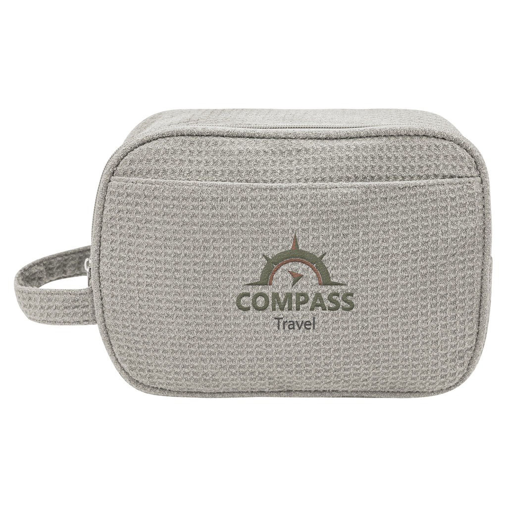 Finley Waffle Knit Toiletry Bag in Recycled PET - Gray - Embroidery