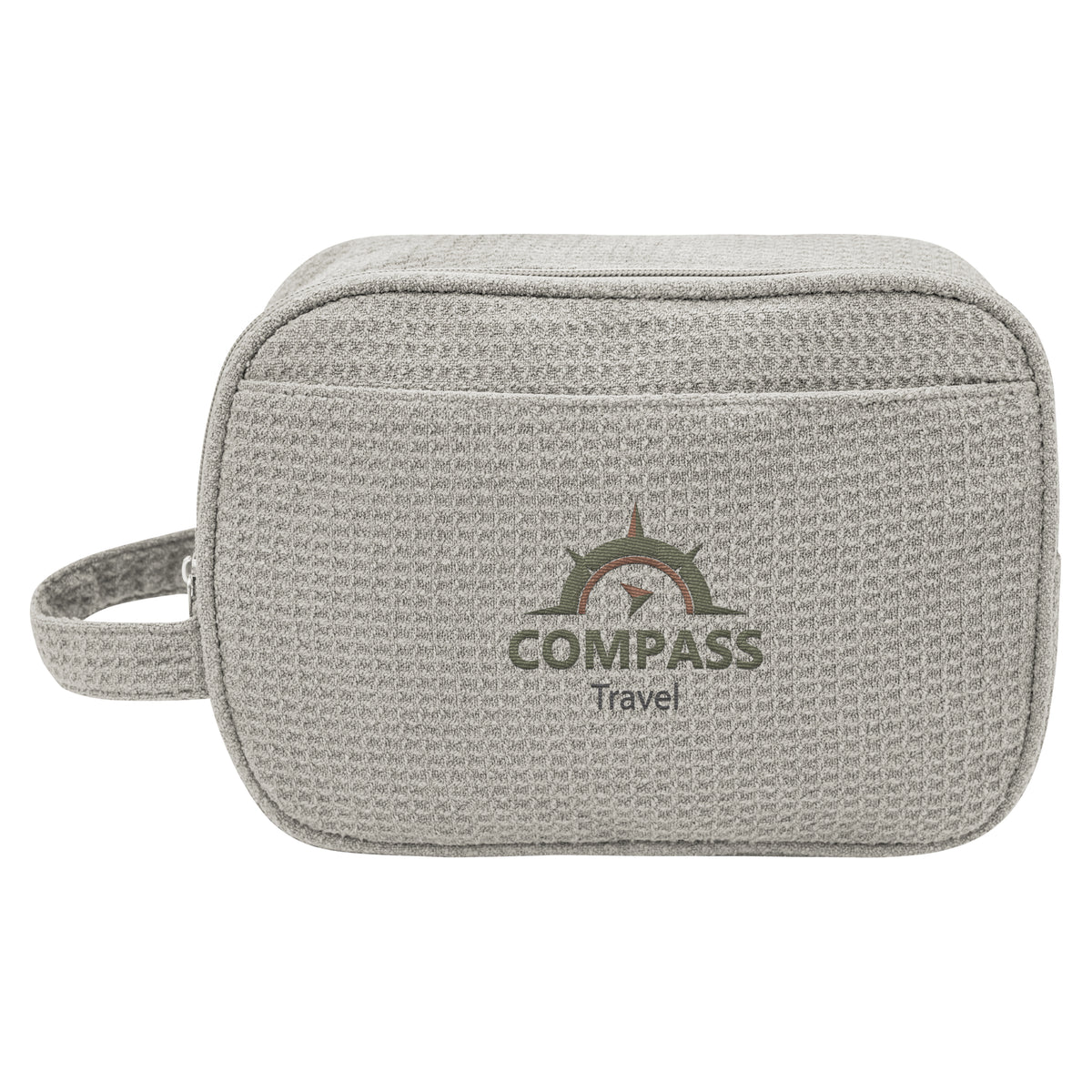 Finley Waffle Knit Toiletry Bag in Recycled PET - Gray - Embroidery