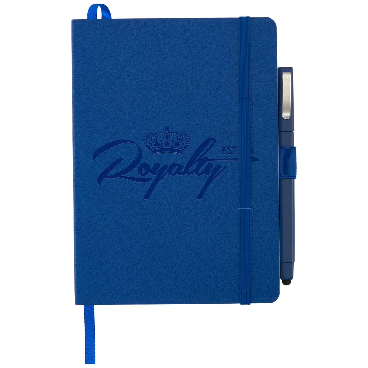 Firenze Soft Cover Journal and Stylus Pen Set, 5 x 7 Inches Debossing - Blue - Front 2