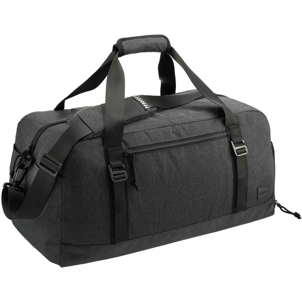 Fireside Duffel Bag in Recycled Polyester with Sherpa Strap Transfer - Charcoal - Right Angle 2