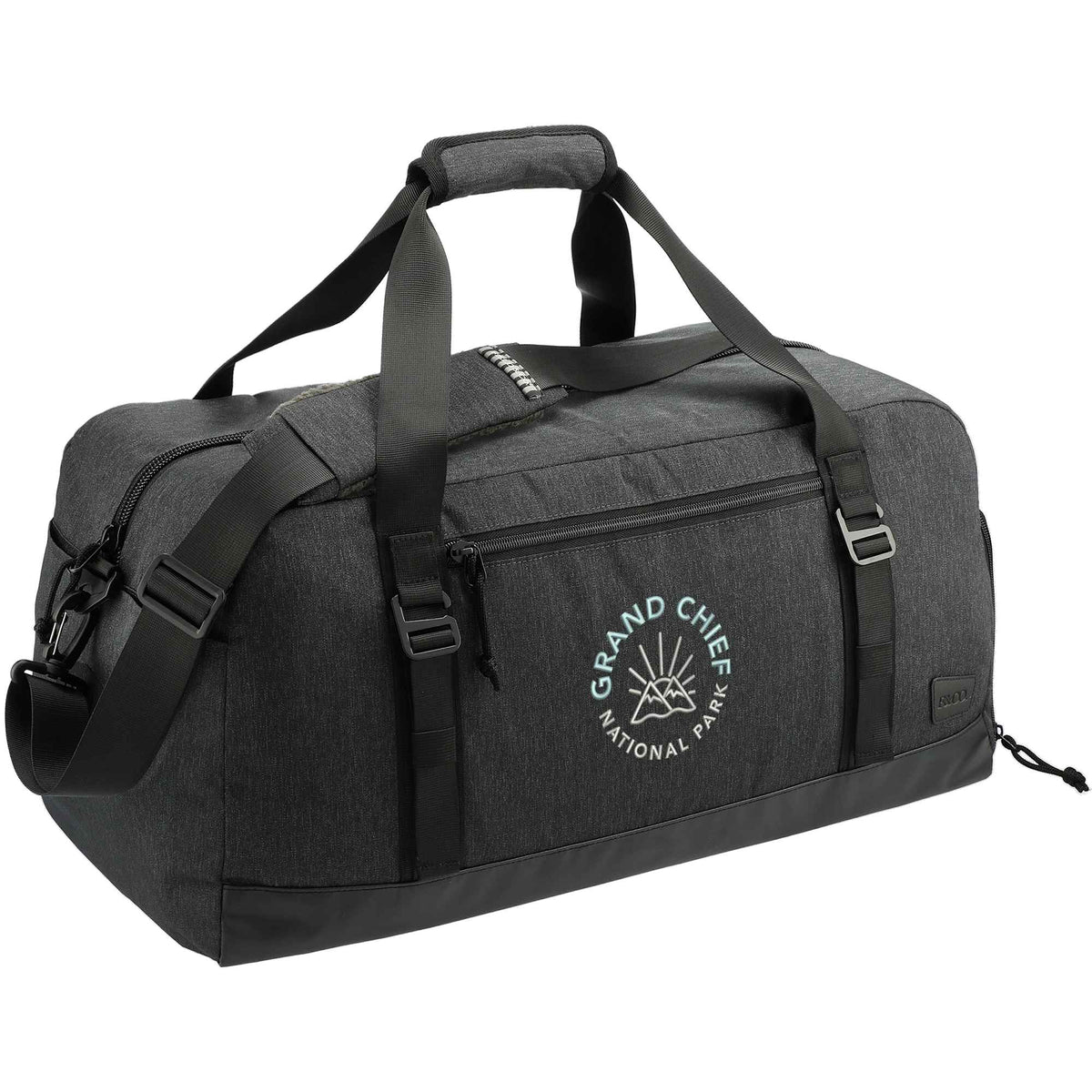 Fireside Duffel Bag in Recycled Polyester with Sherpa Strap Transfer - Charcoal - Right Angle