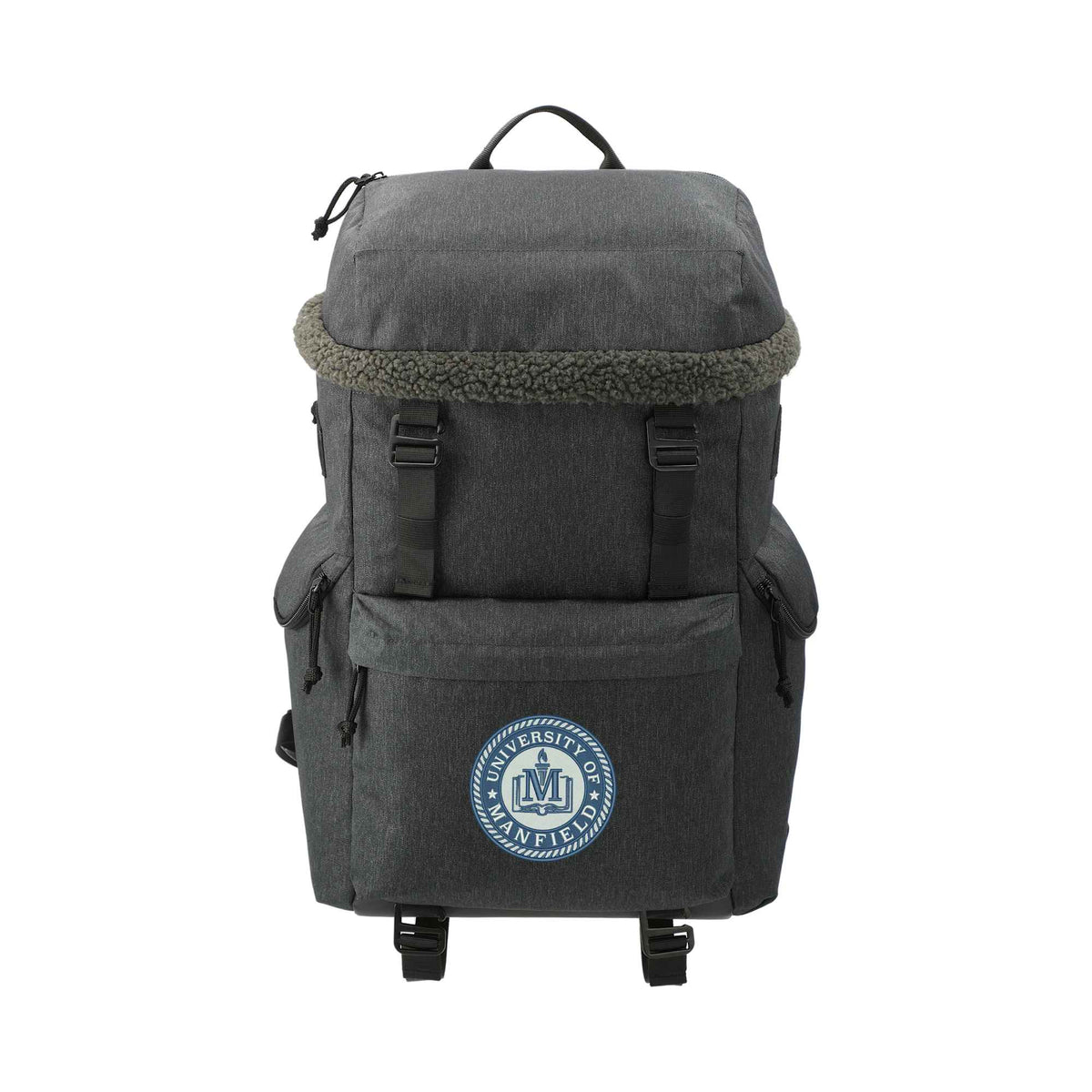 Fireside Recycled Rucksack with Sherpa Accents, 15 Inch Transfer - Charcoal - Front 2