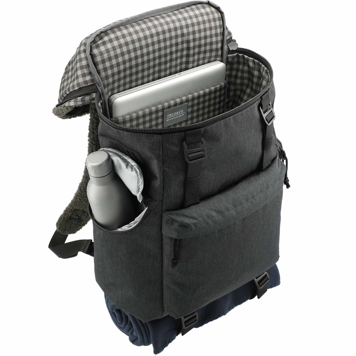Fireside Recycled Rucksack with Sherpa Accents, 15 Inch Transfer - Charcoal - Right Angle 4
