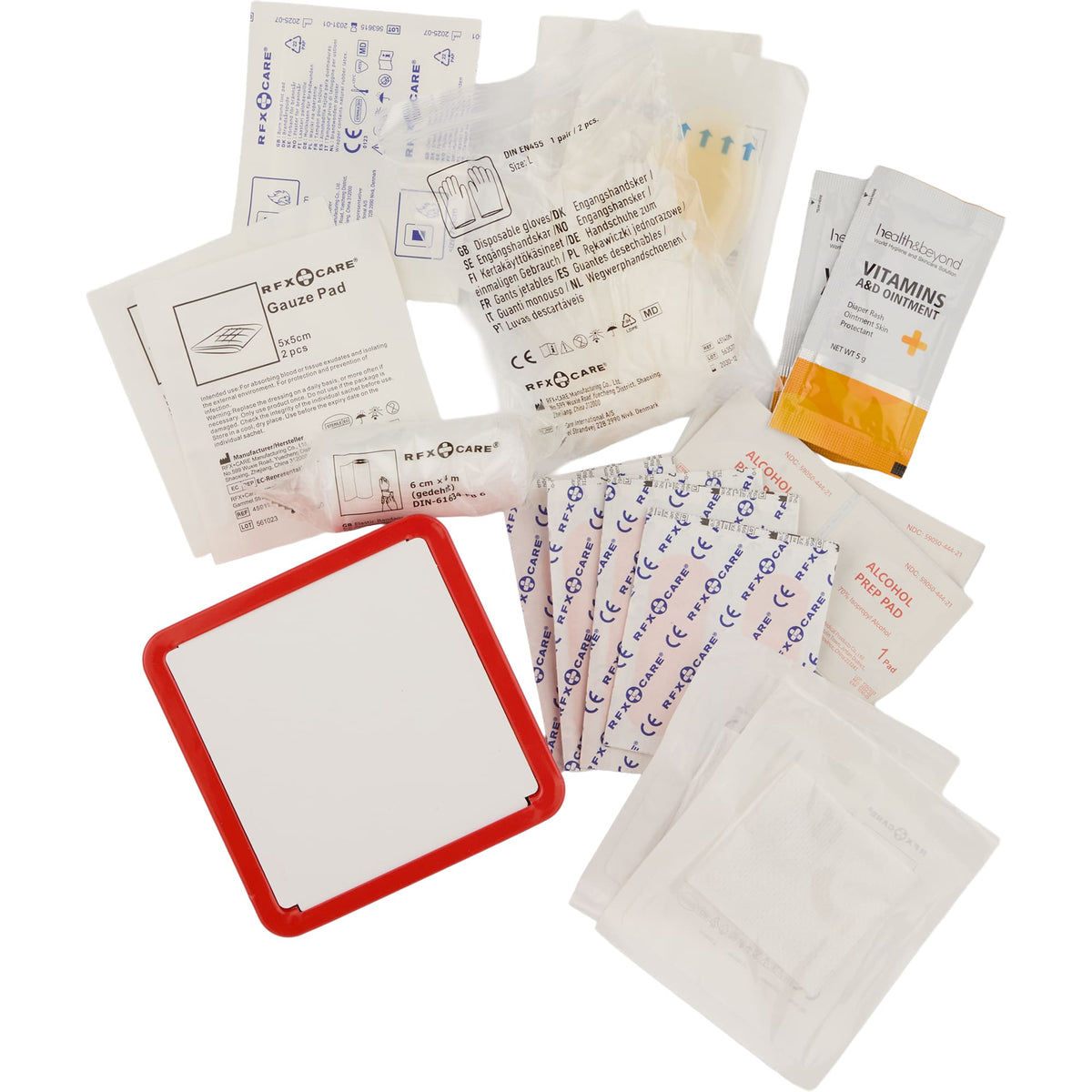 First Aid Kit in a Reusable Tin, 30 Pieces Full Color - RED - Components 2