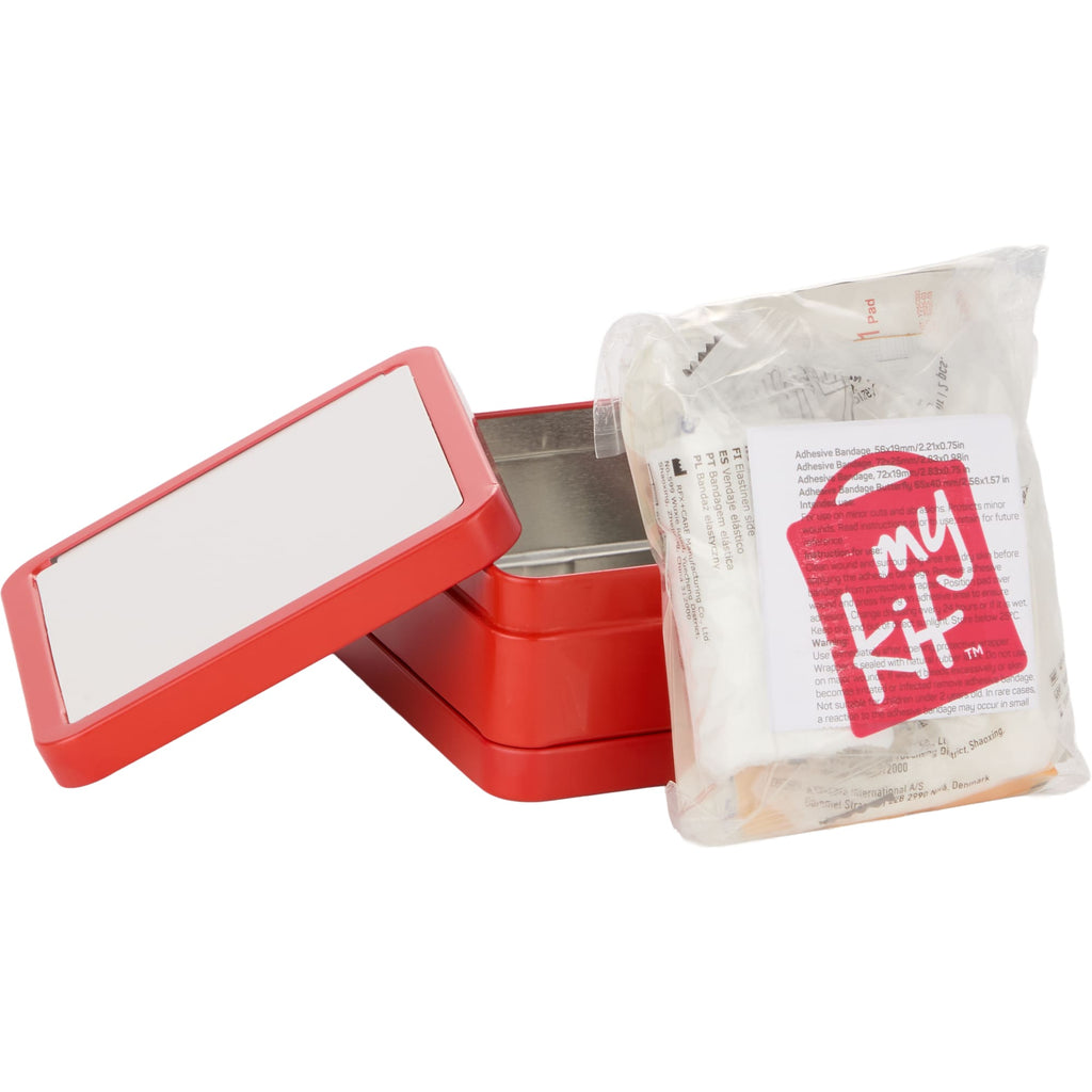 First Aid Kit in a Reusable Tin, 30 Pieces Full Color - RED - Detail