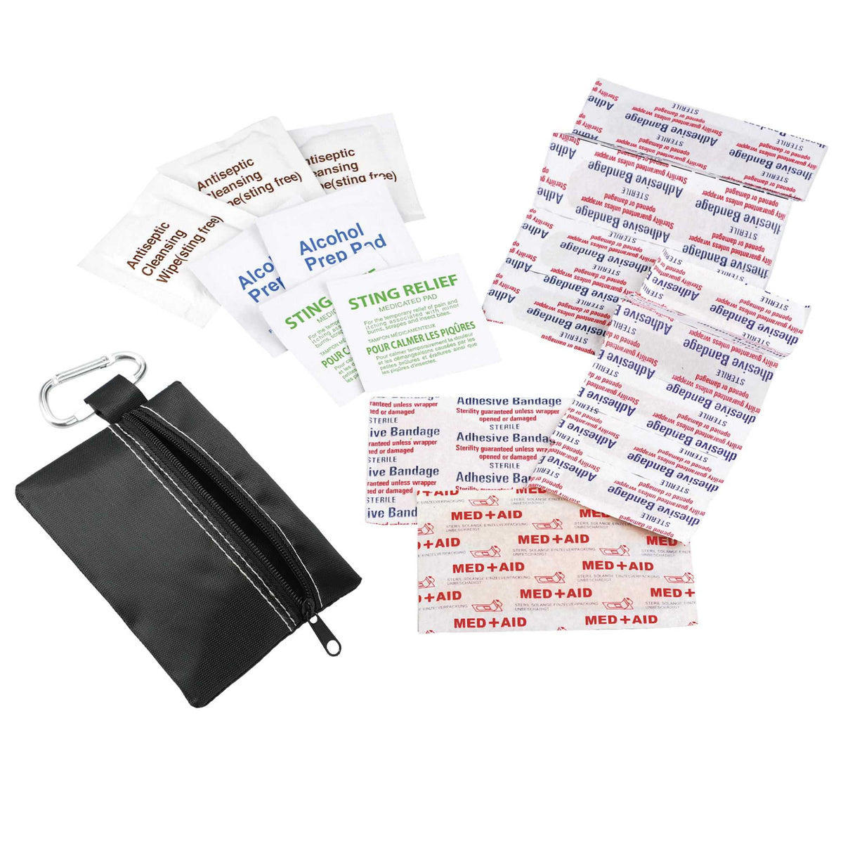 First Aid Kit in a Zip Pouch, 20 Pieces - Black - Left Angle 2