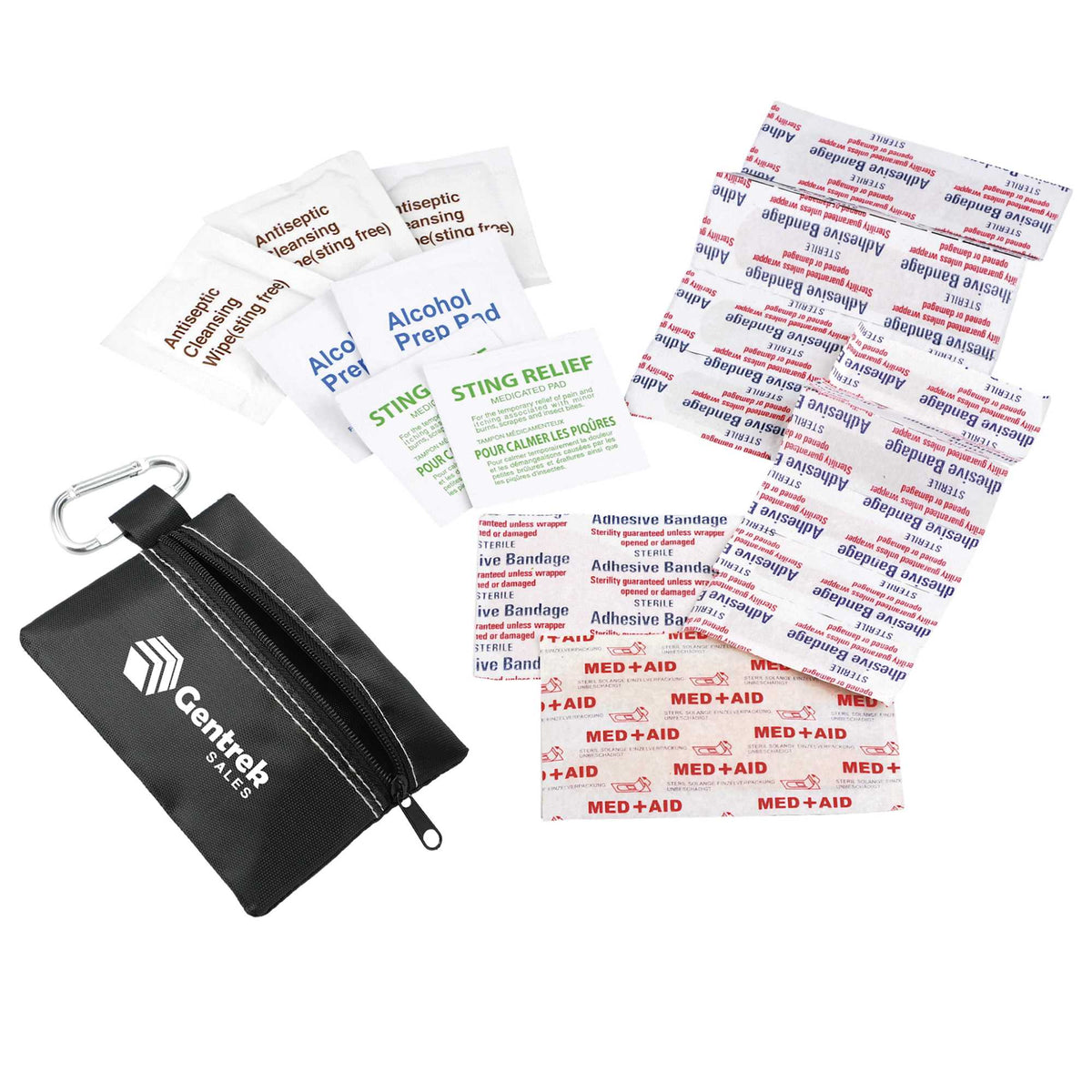 First Aid Kit in a Zip Pouch, 20 Pieces - Black - Left Angle