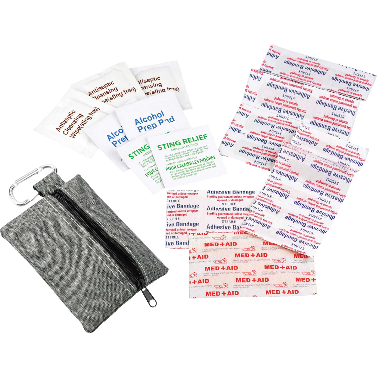 First Aid Kit in a Zip Pouch, 20 Pieces - Graphite - Left Angle 2
