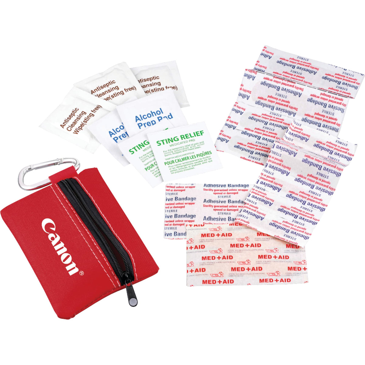 First Aid Kit in a Zip Pouch, 20 Pieces - Red - Front