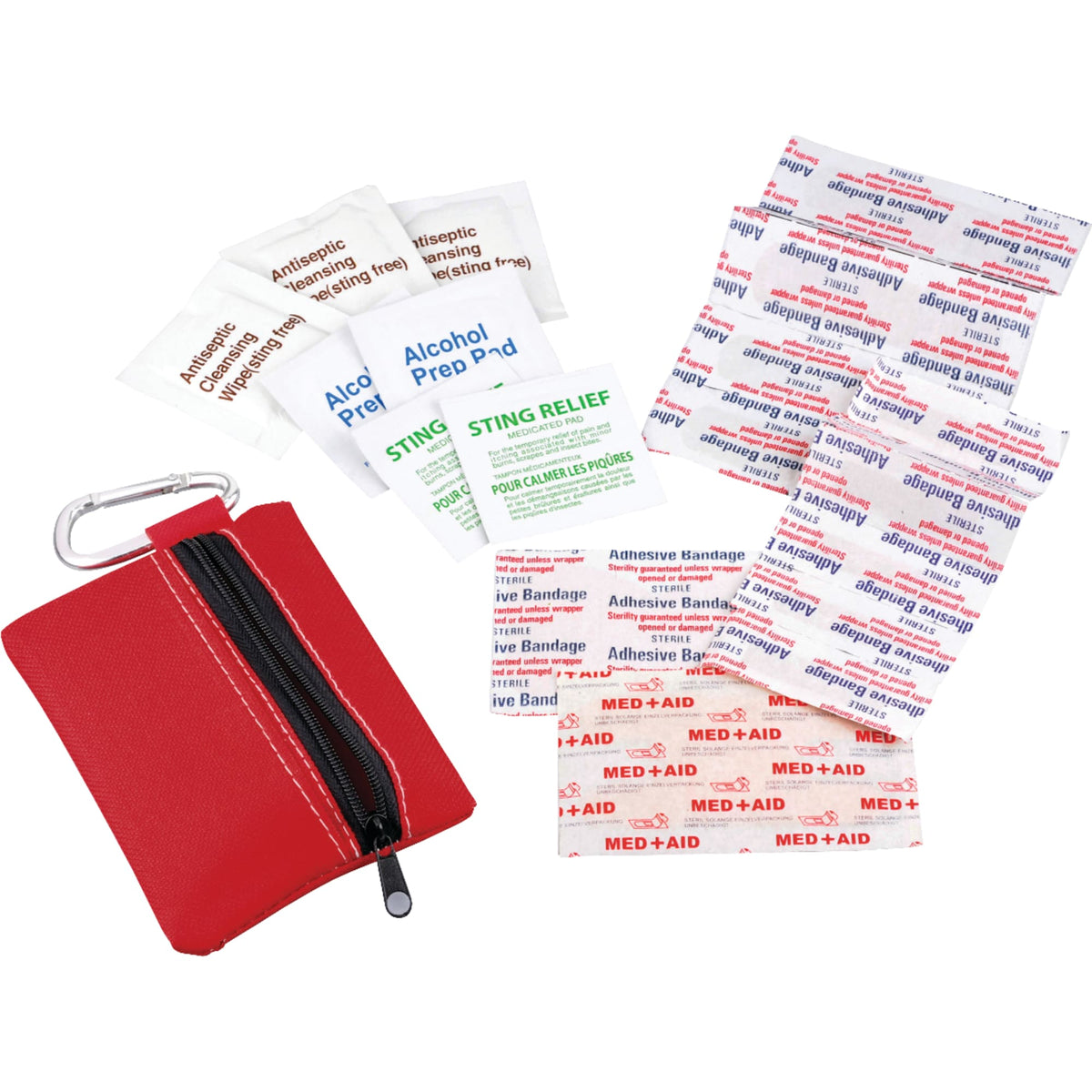 First Aid Kit in a Zip Pouch, 20 Pieces - Red - Photo 3
