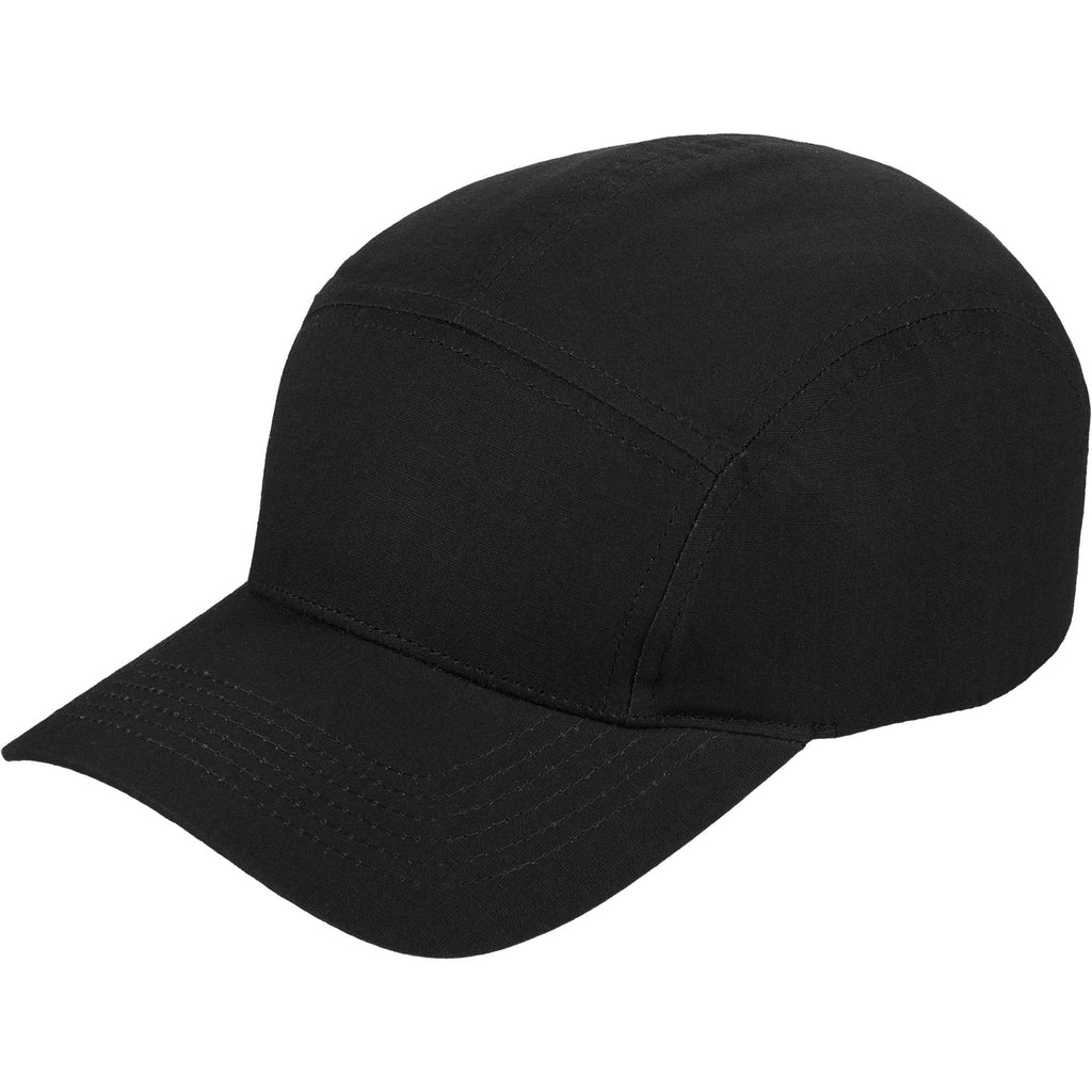 Five Panel Cap in Recycled Cotton Ripstop Transfer - Black - Left Angle
